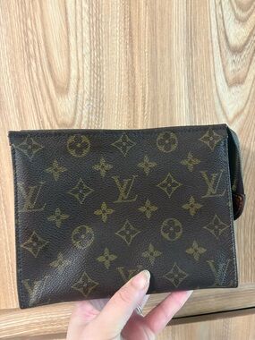 Auth Louis Vuitton Toiletry Pouch 19 Brown Canvas Monogram Vintage Firm Price